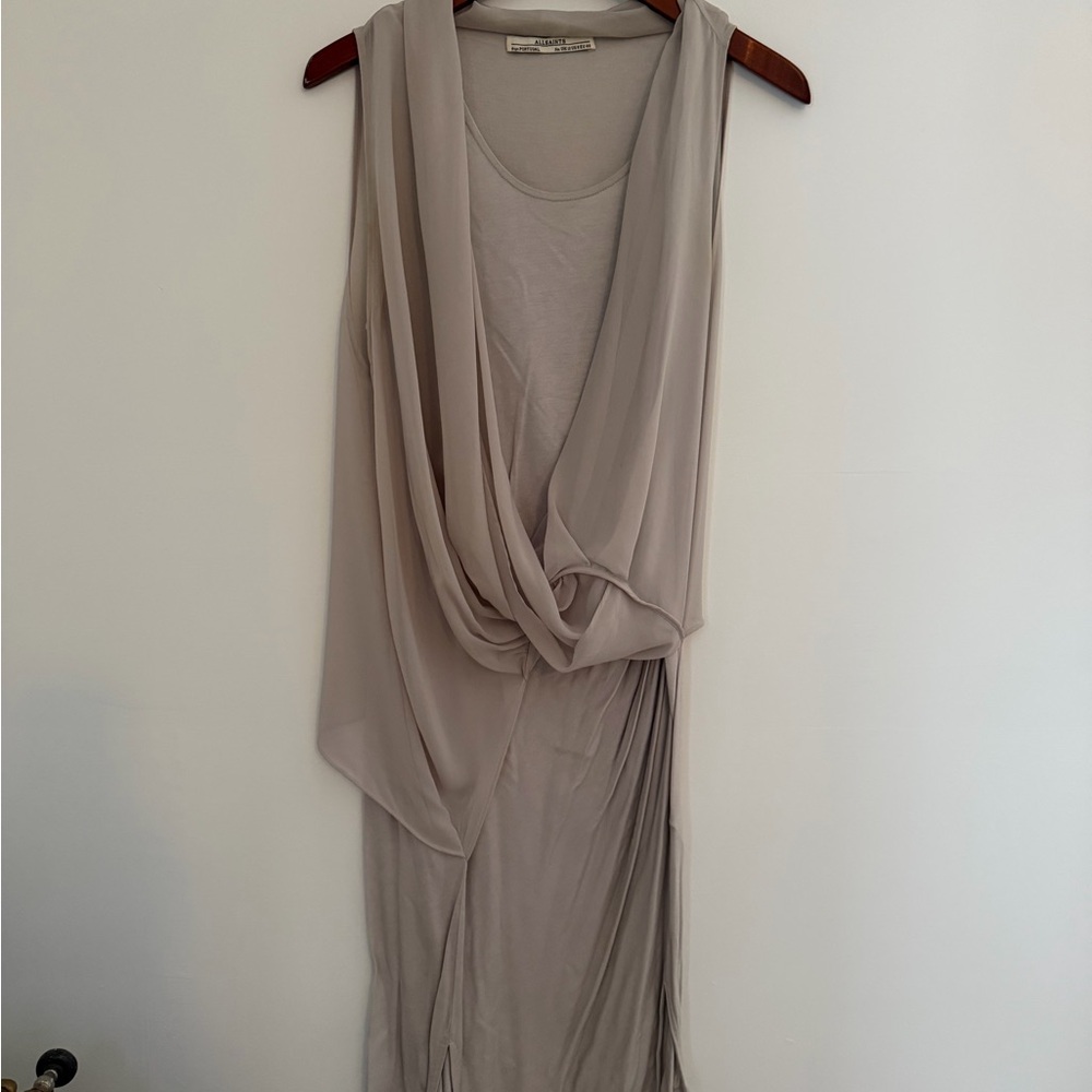All Saints Asymmetrical Sleeveless Cream Dress